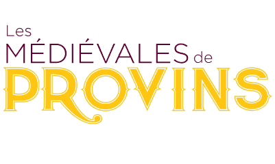 Texte coloré annonçant Les Médiévales de Provins avec Médiévales en violet et Provins en jaune.