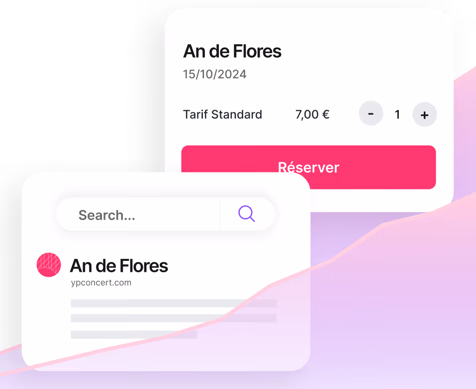 Interface de réservation pour An de Flores avec tarif standard de 7 euros et option de recherche.