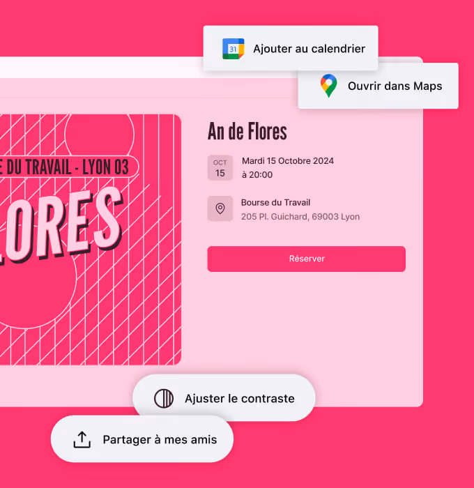 Détails de l'événement An de Flores à Lyon, 15 octobre 2024, 20h, avec options de réservation et partage.