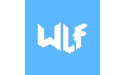 Logo WLF with white block letters on a blue background.