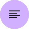 Icône de menu avec trois lignes horizontales noires sur un cercle violet clair.