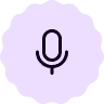 Icône de microphone noir sur fond violet clair circulaire.