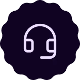 Icône de casque audio blanc sur fond noir circulaire.