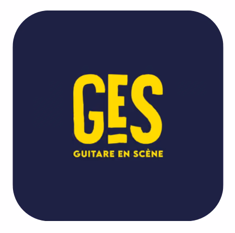 Logo jaune sur fond bleu nuit du festival Guitare en Scène.