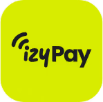 Logo izyPay avec texte noir sur fond vert fluo.