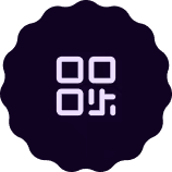 Code QR stylisé en blanc sur fond noir.