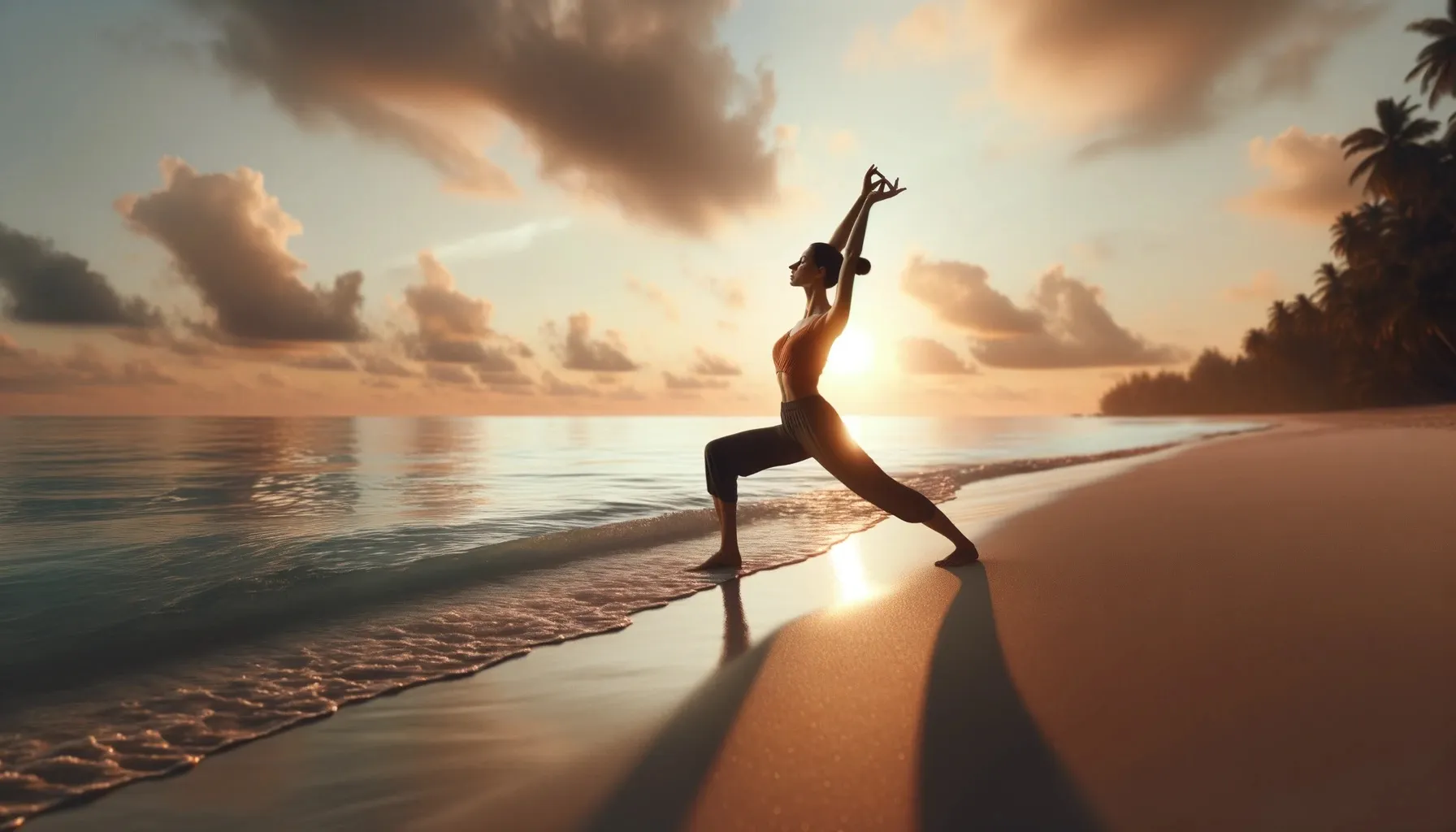 femme au bord d'une plage entrain de faire du yoga