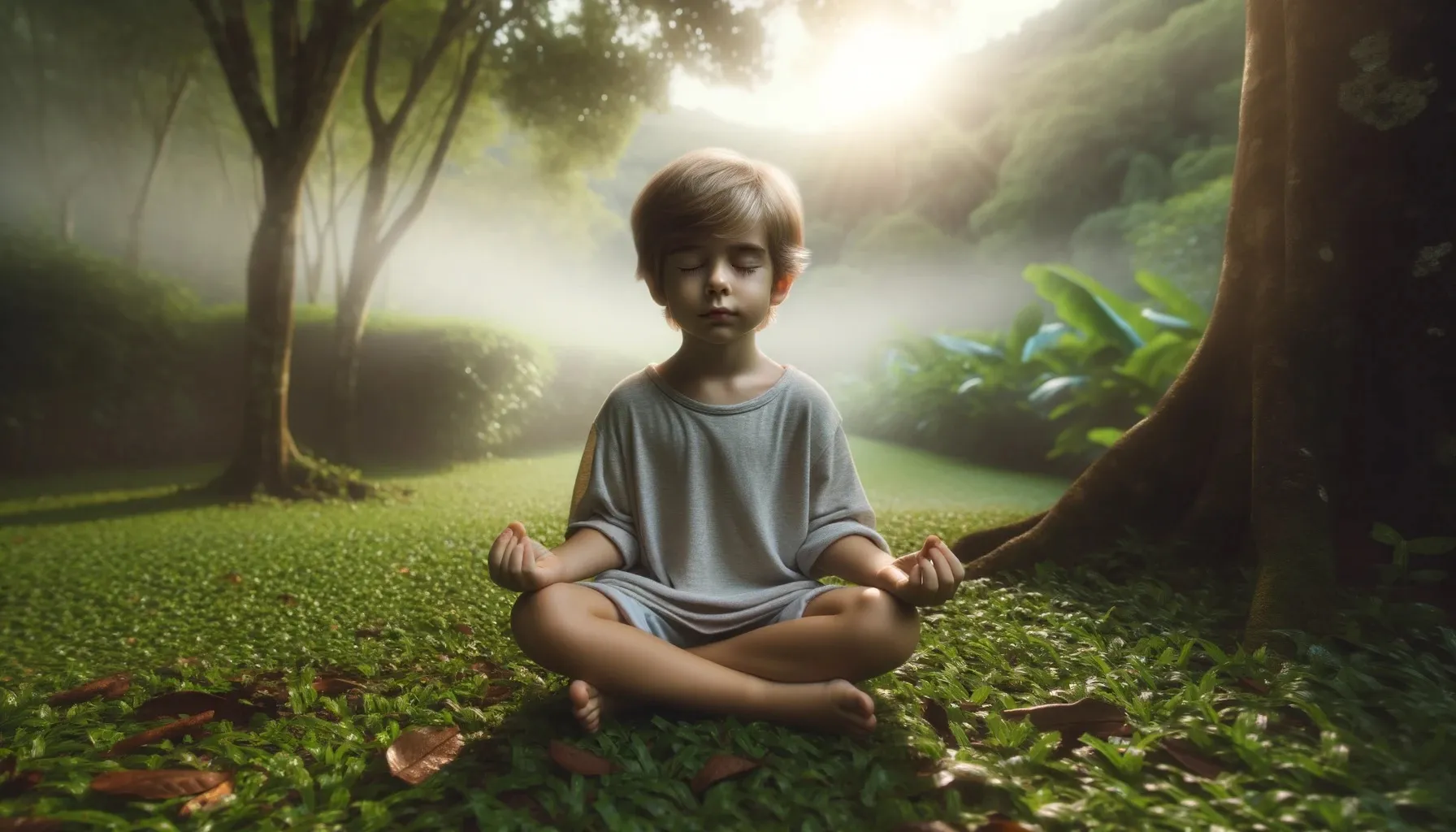 enfant en tailleur entrain de méditer