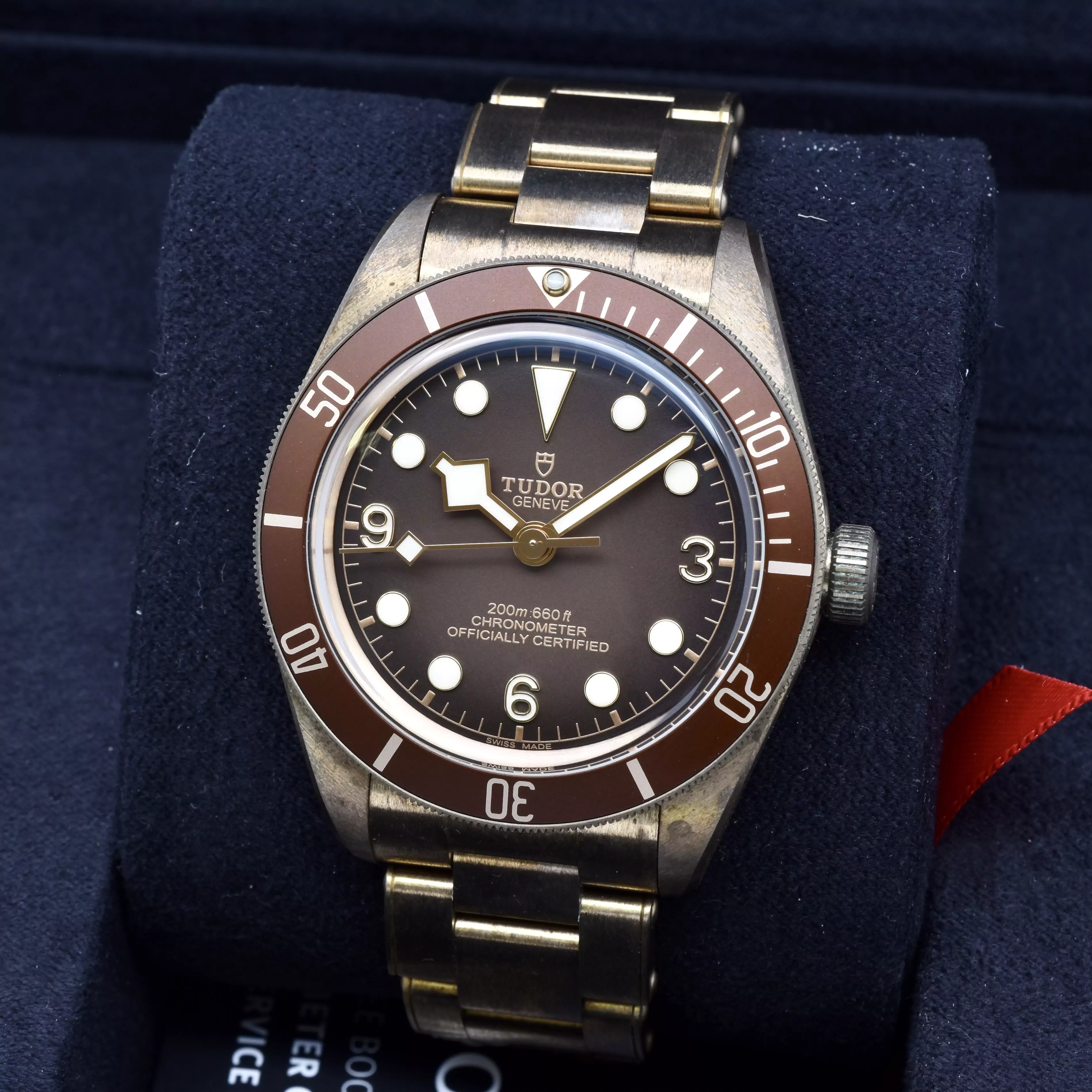 Close up image of the Tudor Black Bay 58 Bronze Full Set 79012m