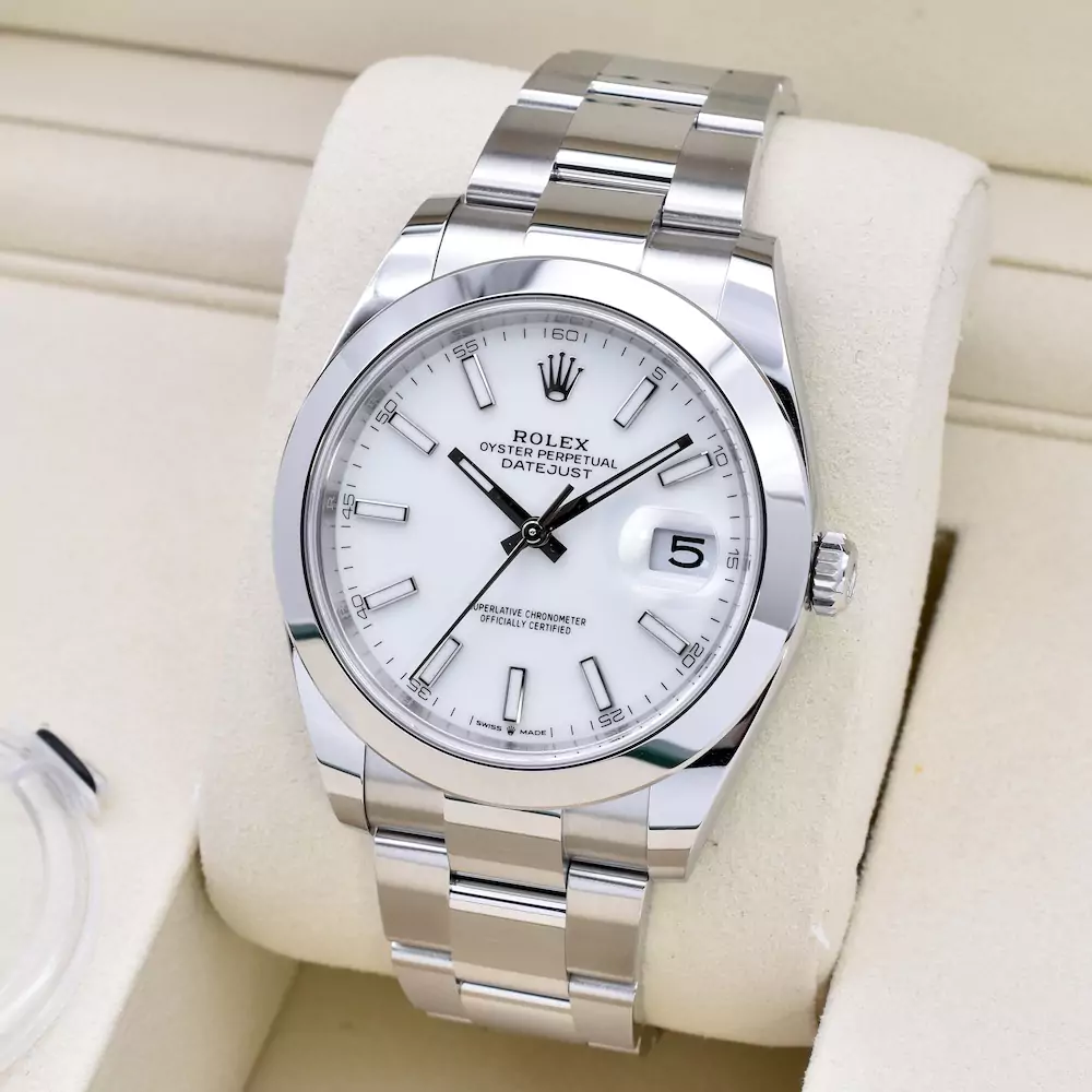 Close up image of the Rolex Datejust 41mm White 2025 126300