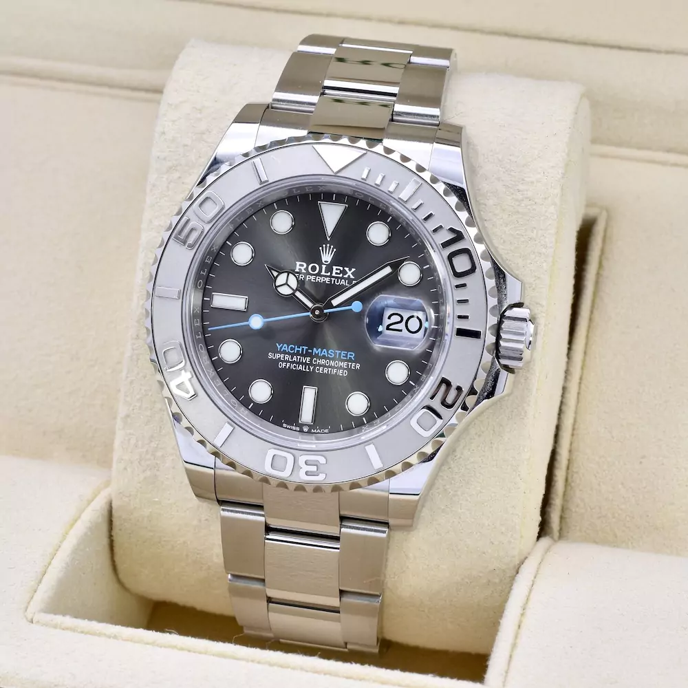 Close up image of the Rolex Yachtmaster 40mm Rhodium Dial 2020 126622