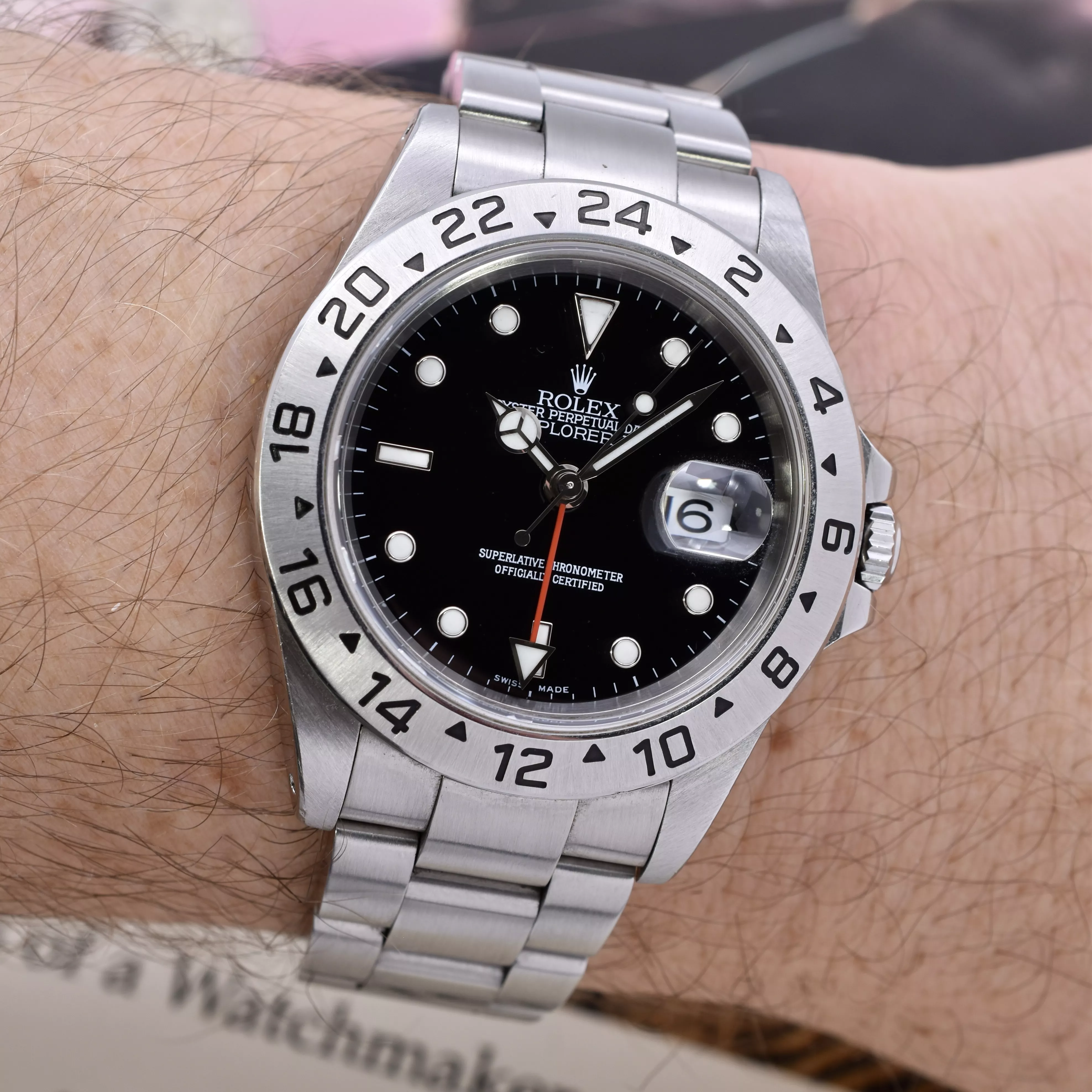 Close up image of the Rolex Explorer II 40mm Fully Serviced 16570