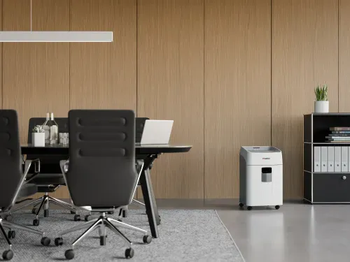 3D Visualisierung eines Dahle Papiershredders in einer Büro umgebung