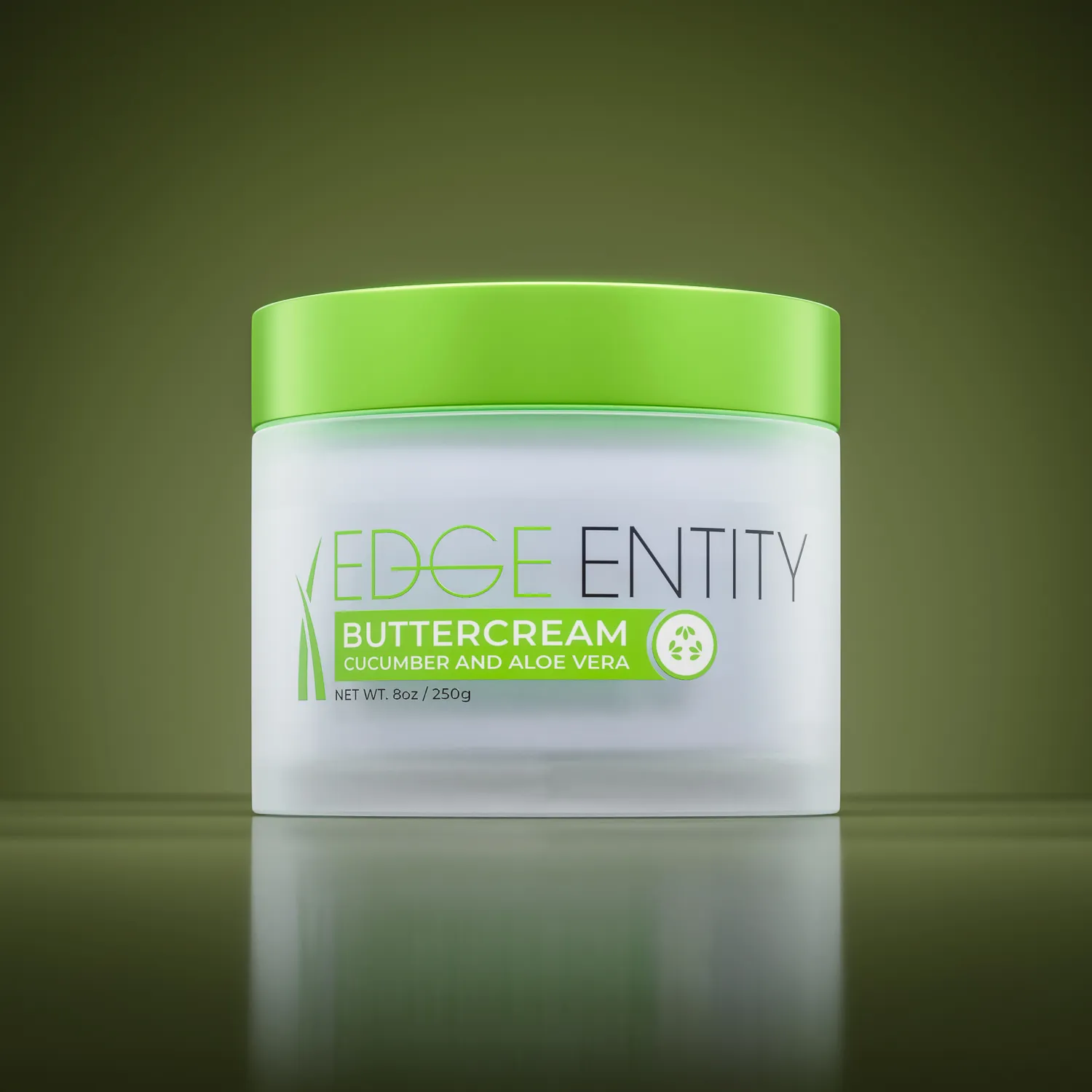 3D Packshot Rendering eines Creme Gefäß Tigels mit grünem Deckel auf grünem Hintergrund