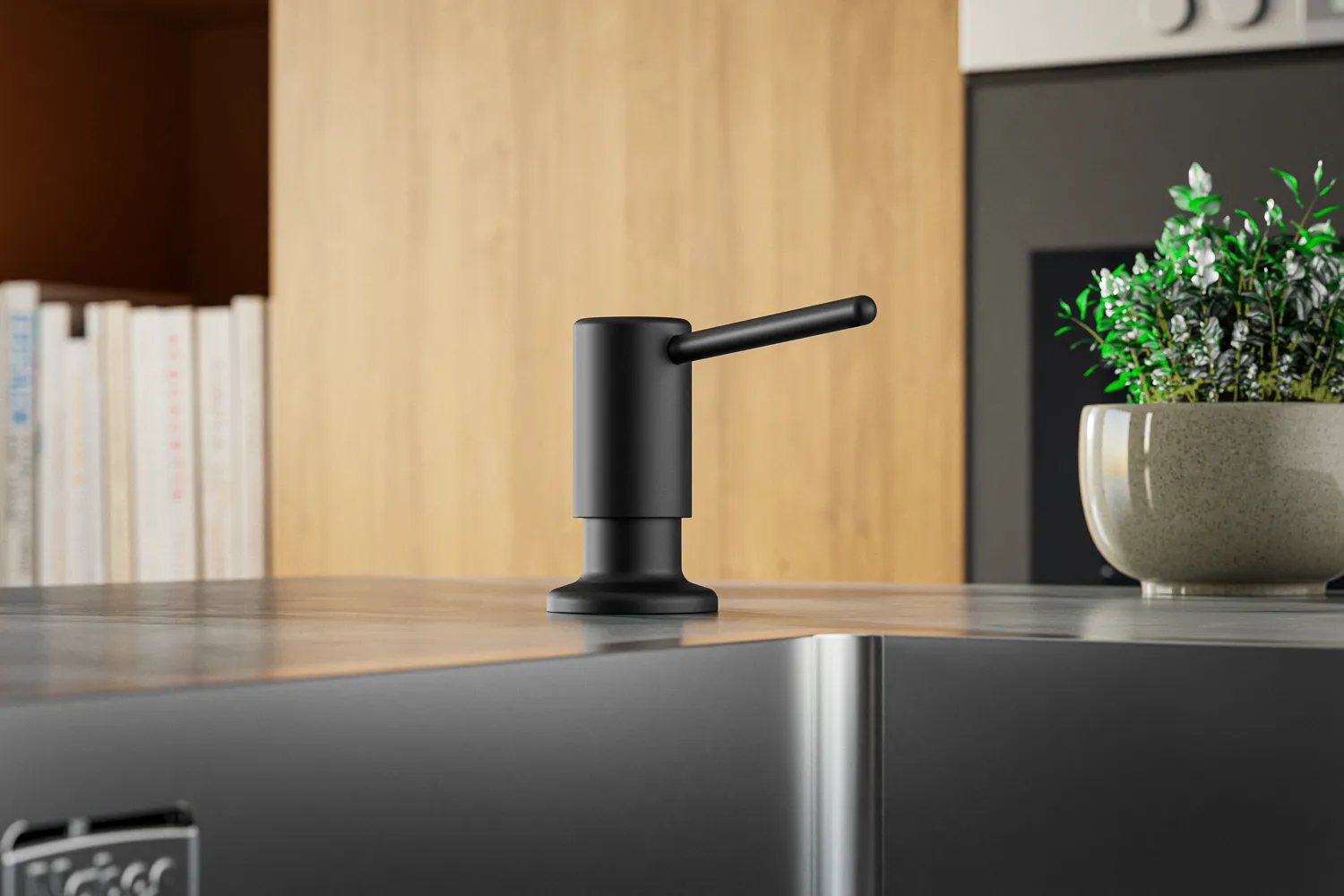 3D Milieu eines Naber Seifenspenders in einer Küche im Feng Shui design