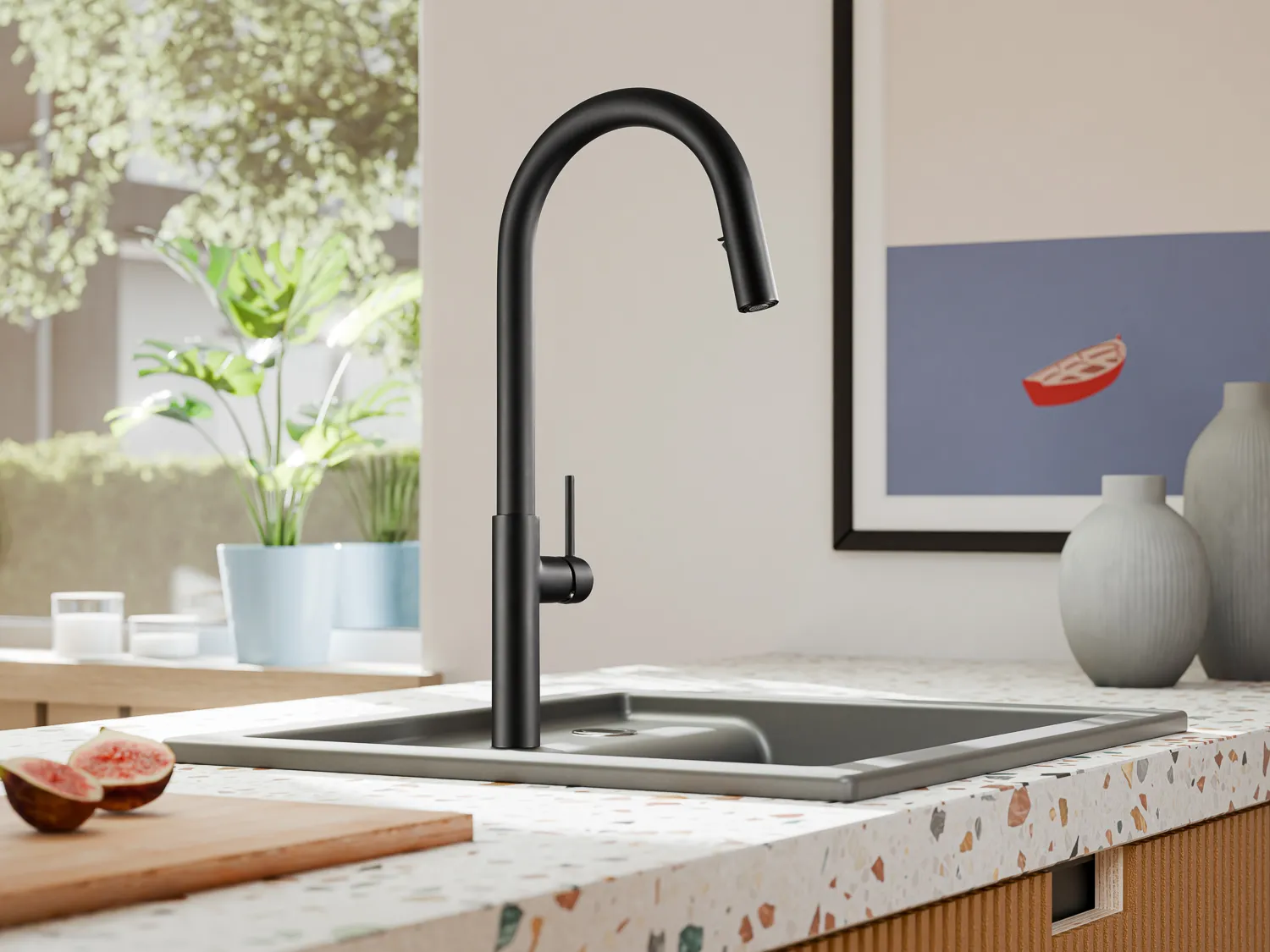 3D Milieu einer Naber Armatur in einer Küche im Feng Shui design