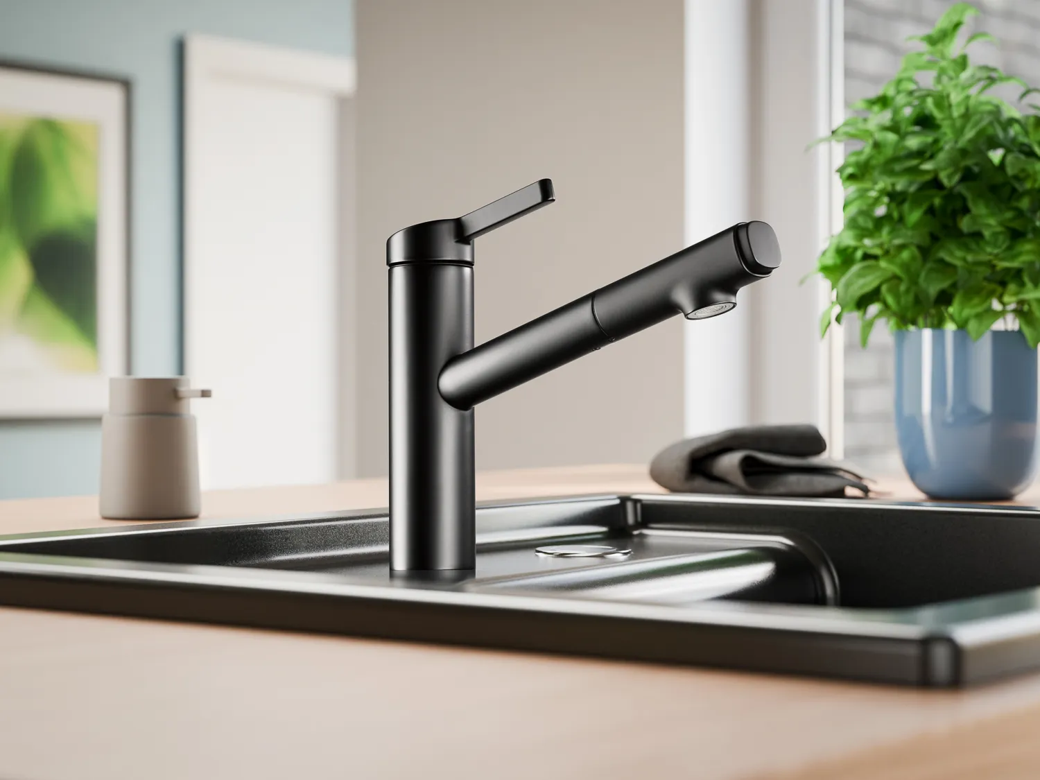 3D Milieu einer Naber Armatur in einer Küche im Feng Shui design