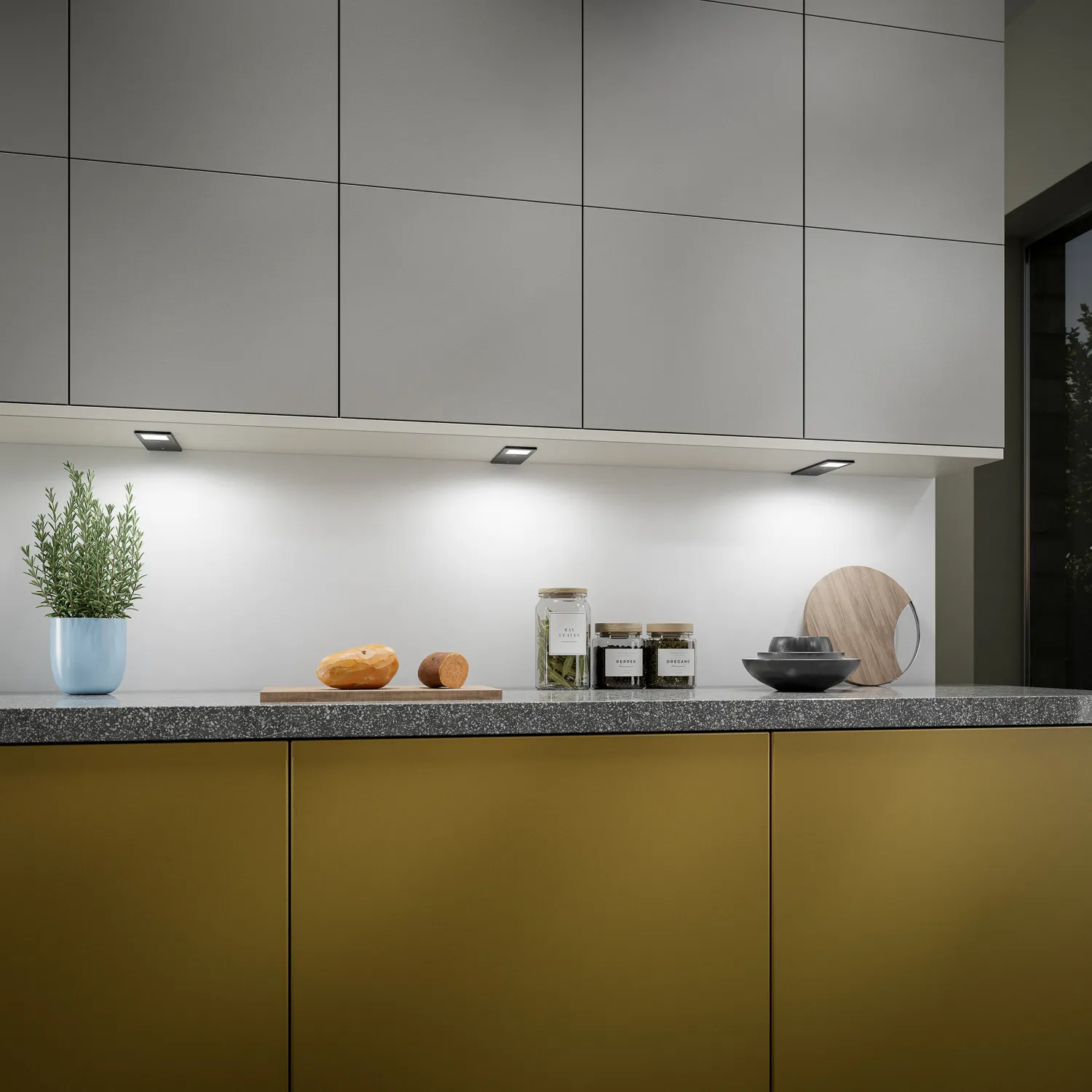 3D Milieus von Naber Lumica Unterboden Leuchten in einer Feng Shui Design Küche