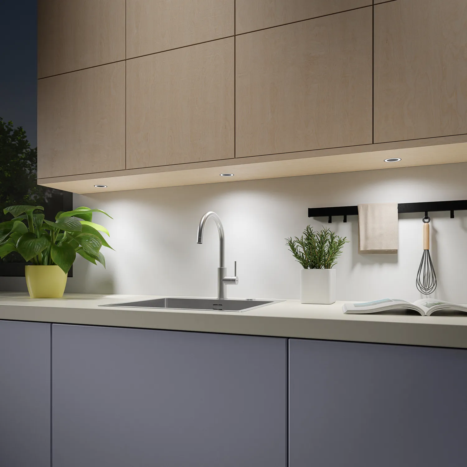 3D Milieus von Naber Lumica Unterboden Leuchten in einer Feng Shui Design Küche