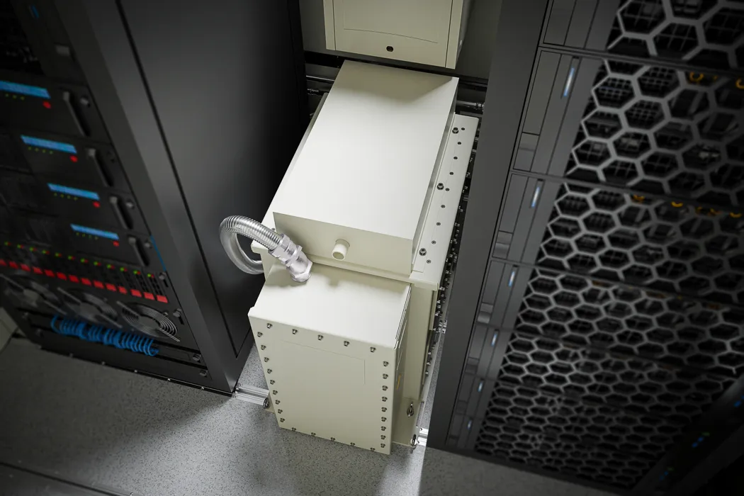 Innenansicht eines Containers für mobile Defence Systeme - Trenntransformator