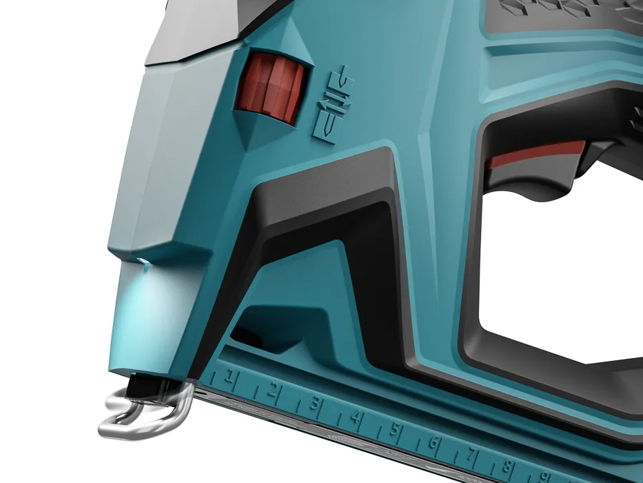 Novus J550 Akkutacker Detail der Nase mit leuchtender LED