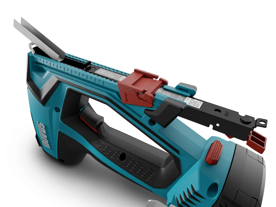 Novus J550 Akkutacker Tackernadeln werden einlegelegt, Ansicht von hinten