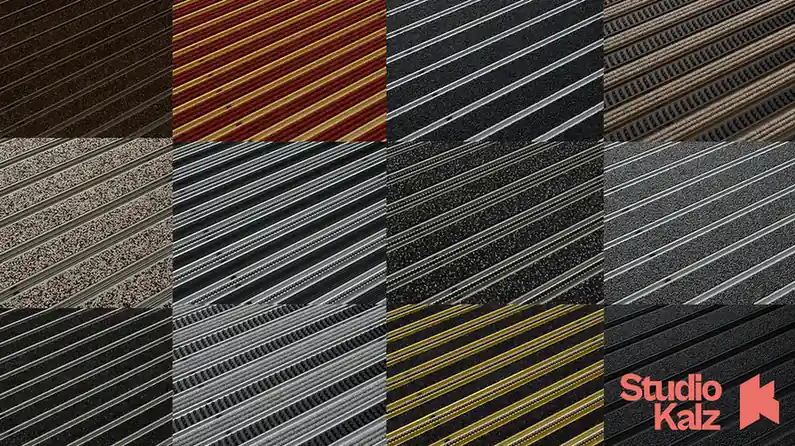 Batch-Renderings von Emco Aluprofil-Fußmatten als 3D Produktvisualisierung