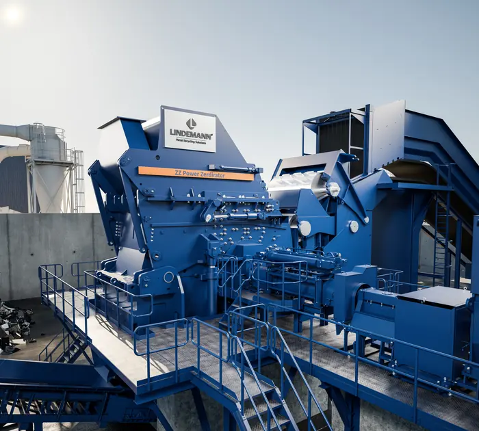 3D-Milieurendering des Lindemann ZZ Shredders auf dem Schrottplatz – STUDIO KALZ