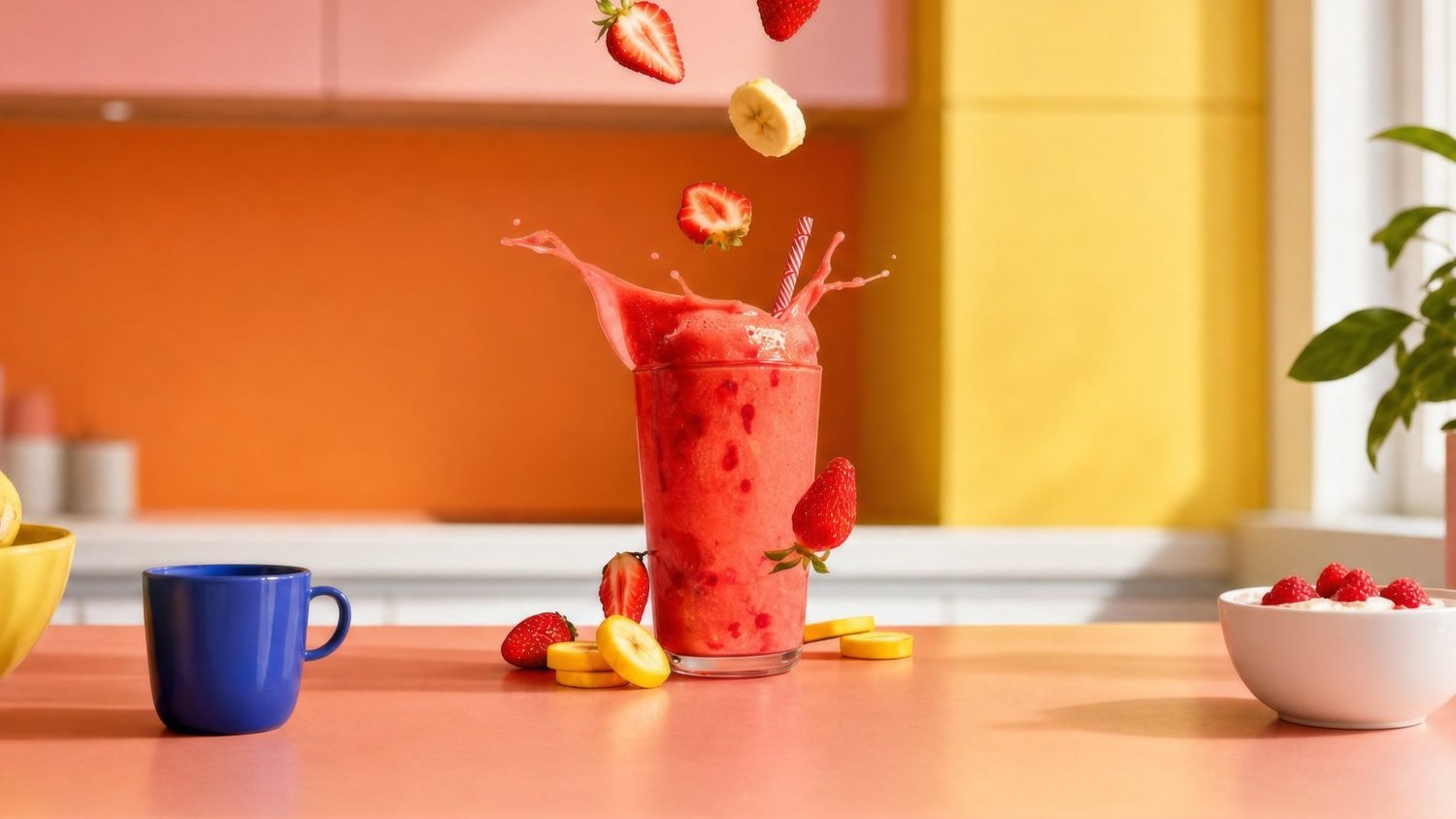 The same smoothie in a generated kitchen