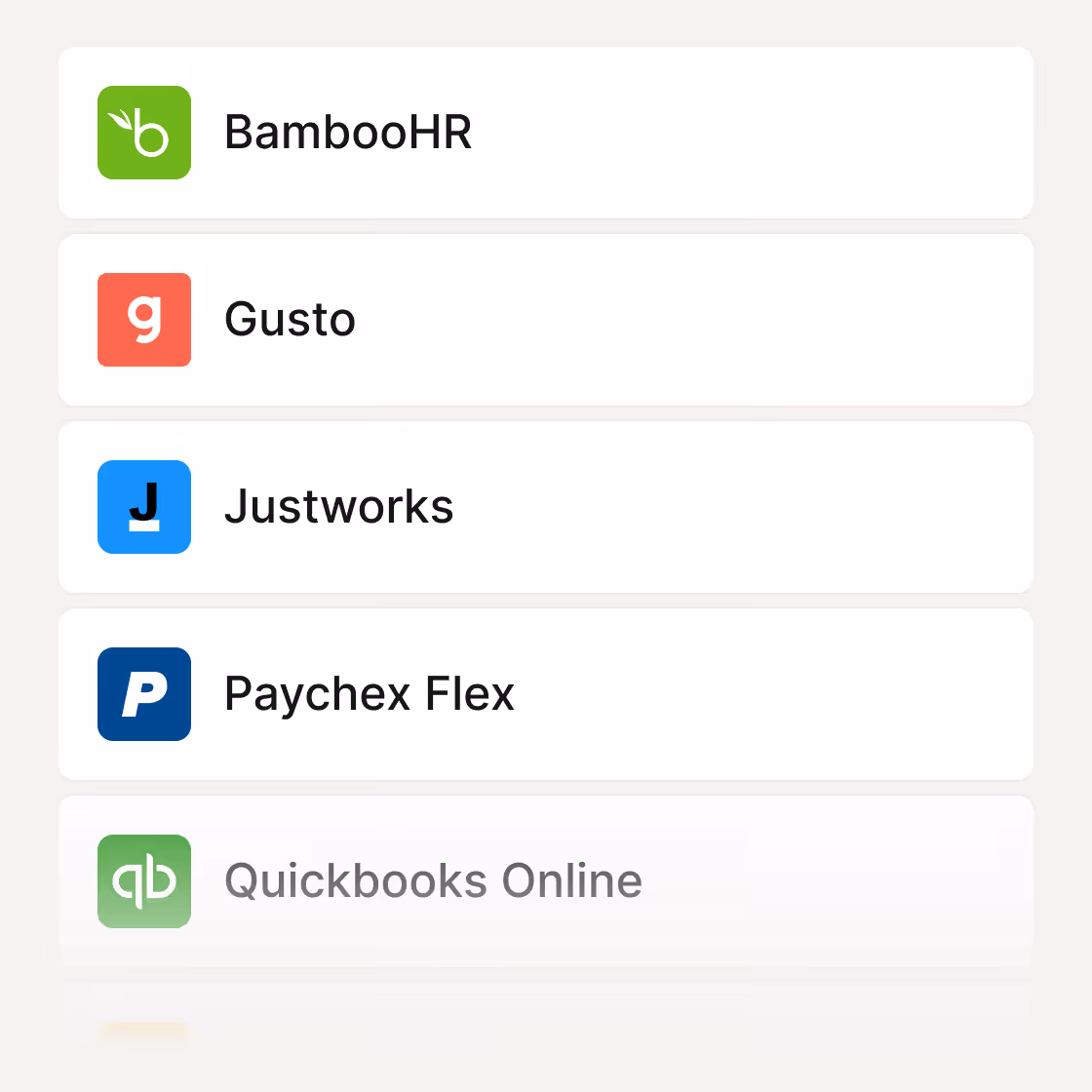 A list of HRIS and payroll providers in Finch Connect.