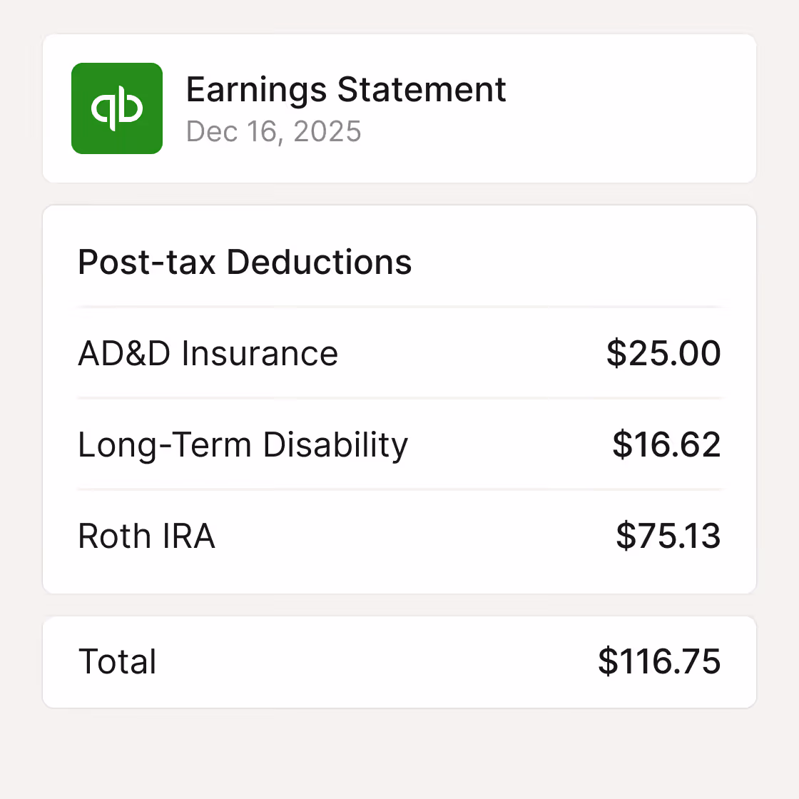 An illustration of post-tax deductions on an earnings statement