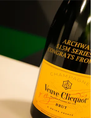 Bottle of brut champagne with yellow label
