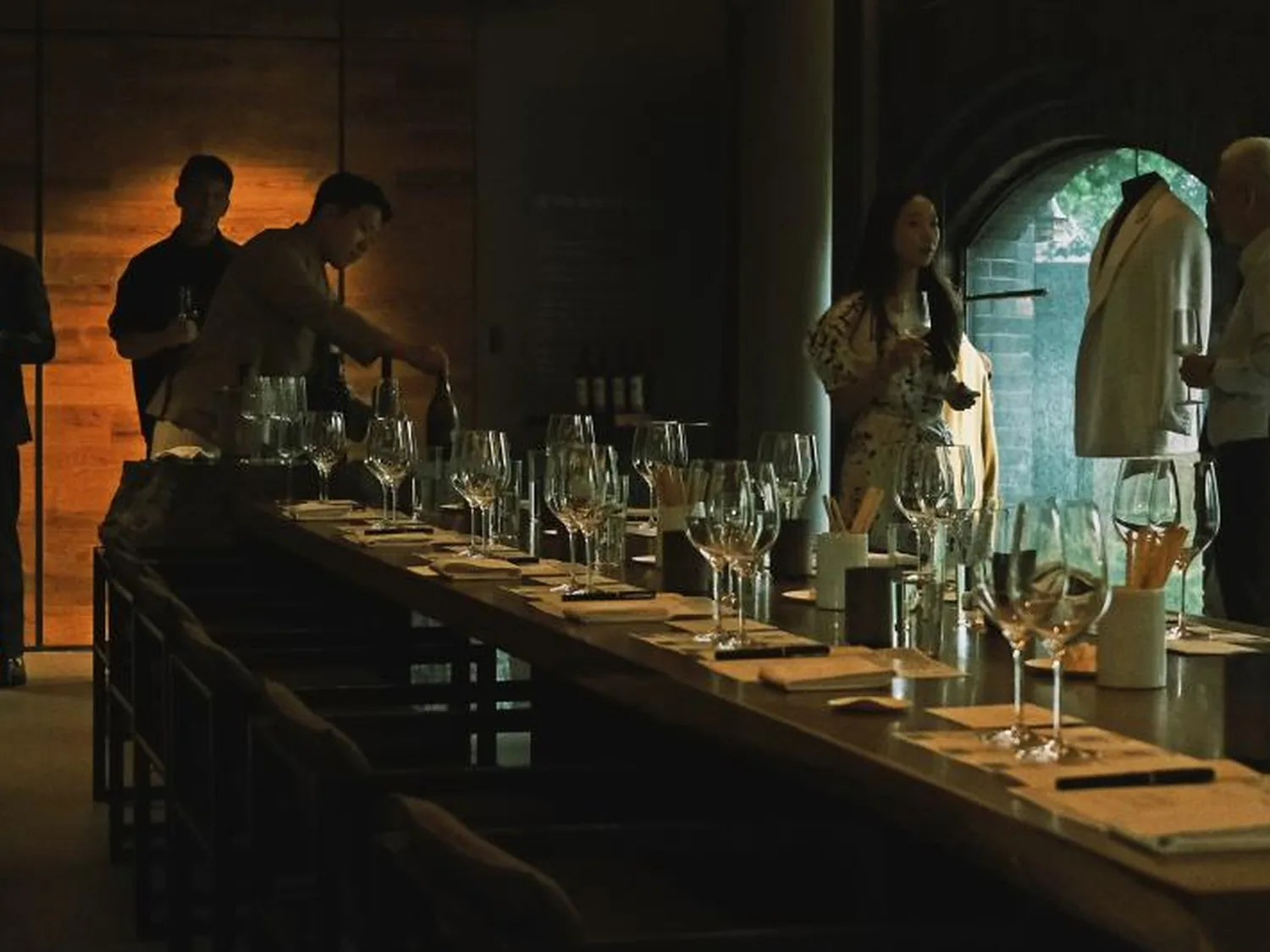 Private wine bar set with glasses for a Lerici x BOND VIP event.