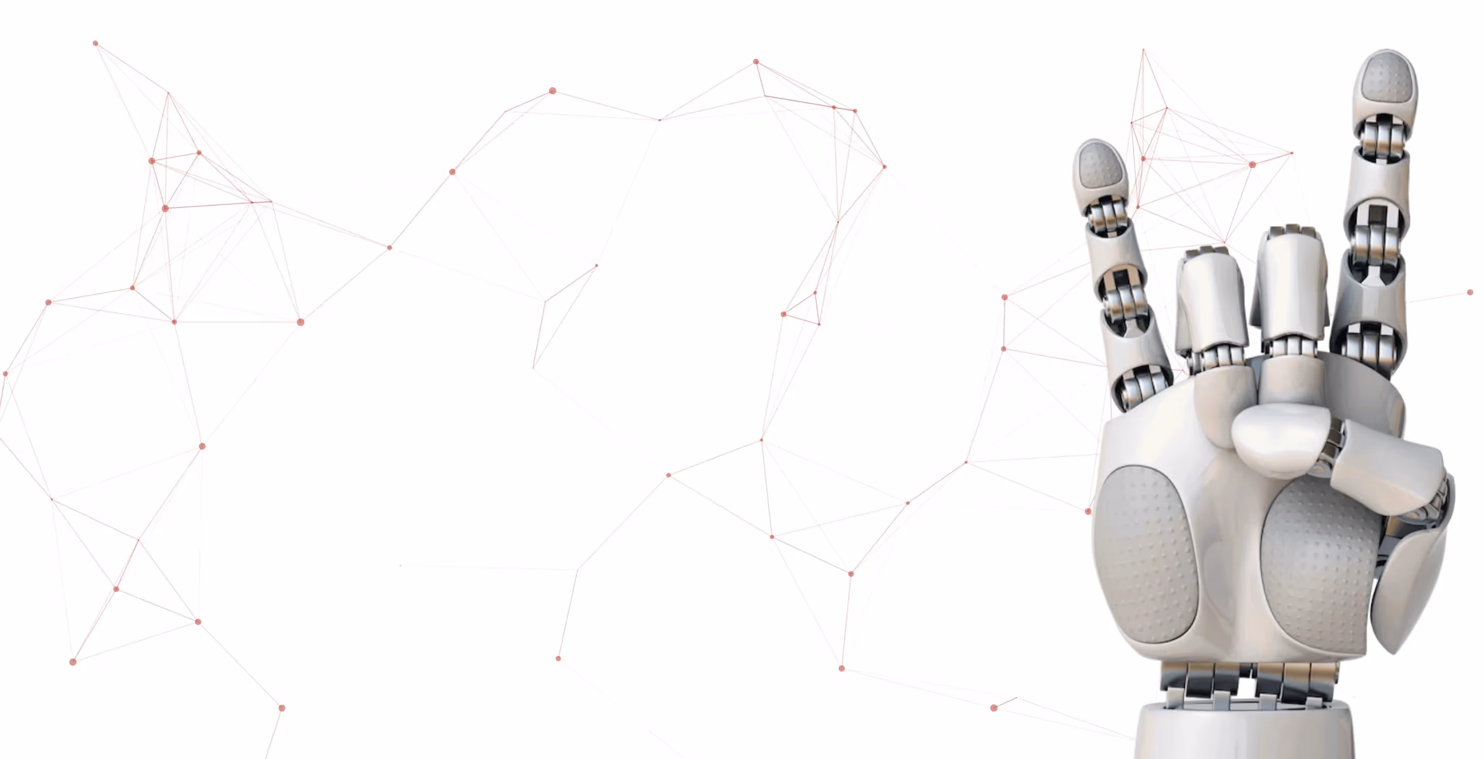 Eine Roboterhand ist vor einem weißen Hintergrund dargestellt