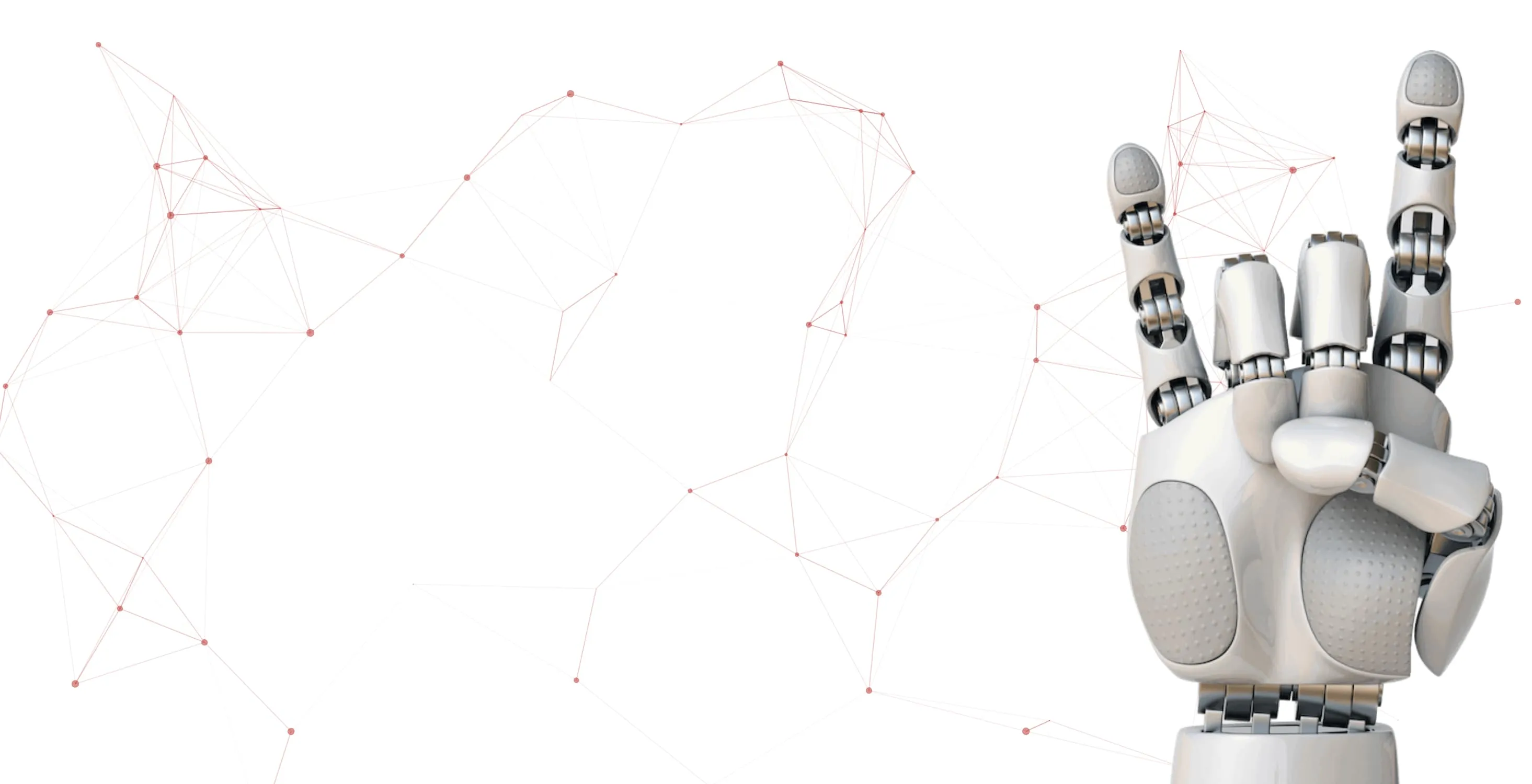 Eine Roboterhand ist vor einem weißen Hintergrund dargestellt