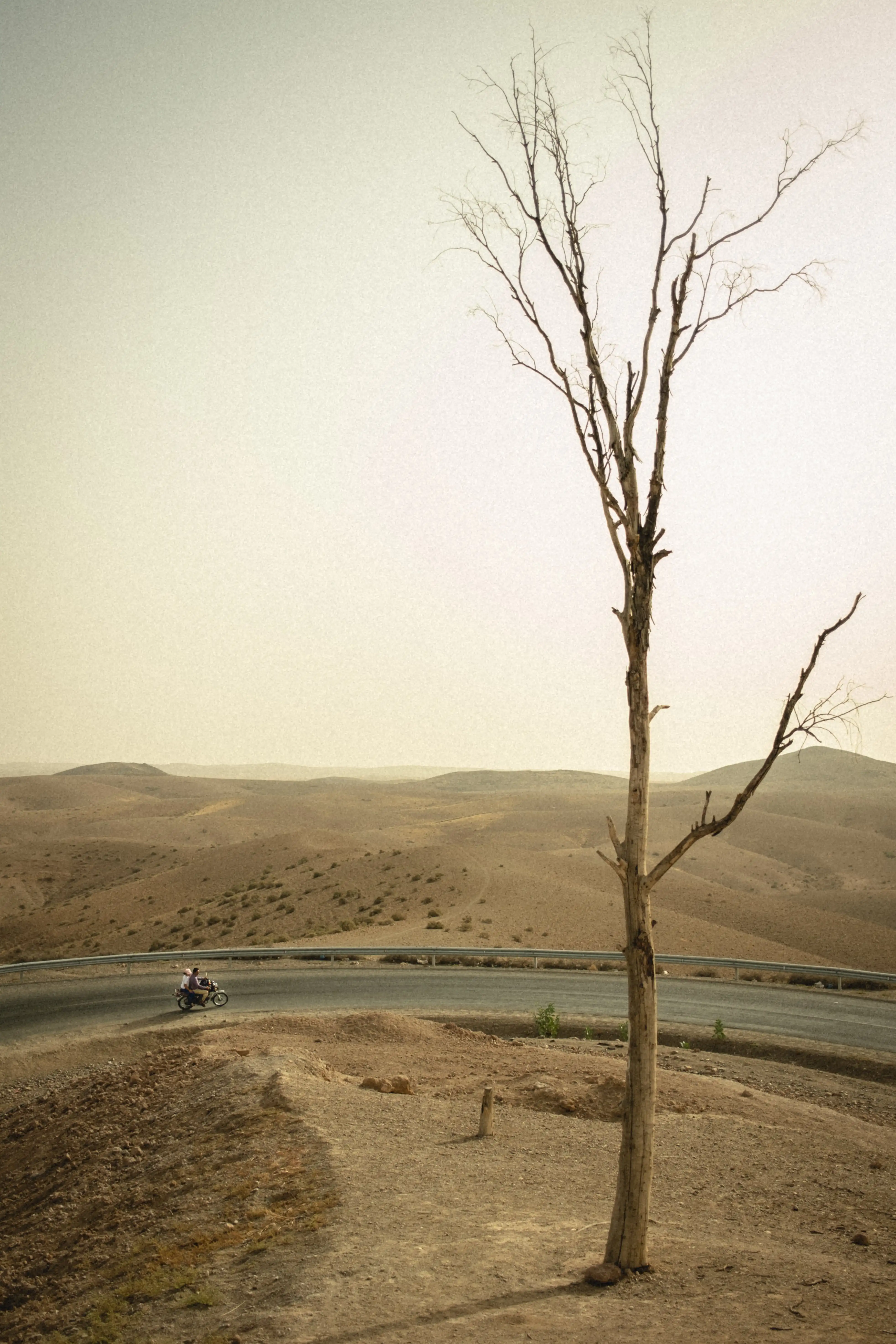 A motorcycle in the desert.