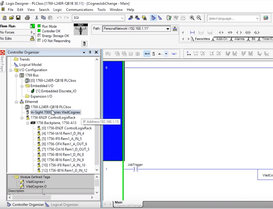 Cognex In-Sight Vision System - Job Change EtherNet IP CompactLogix Rockwell PLC RSLogix Studio