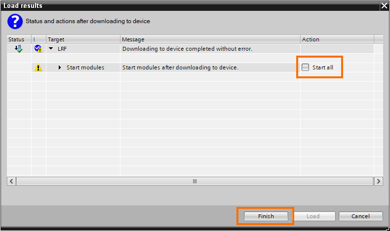 Start the PLC after the download is complete.