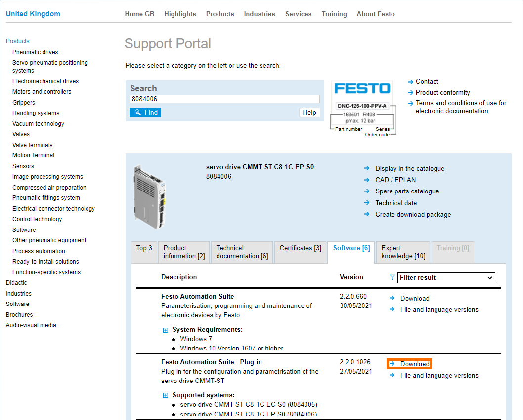 Festo CMMT-ST Servo Drive - Downloading Plug-Ins