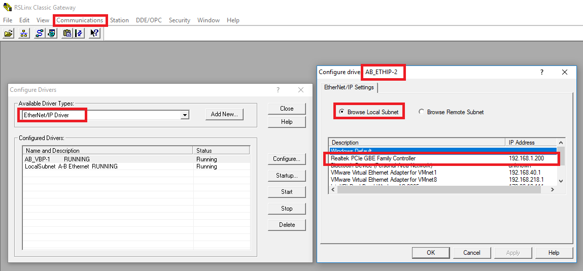 EtherNet RSLinx Driver Setup Example Tutorial