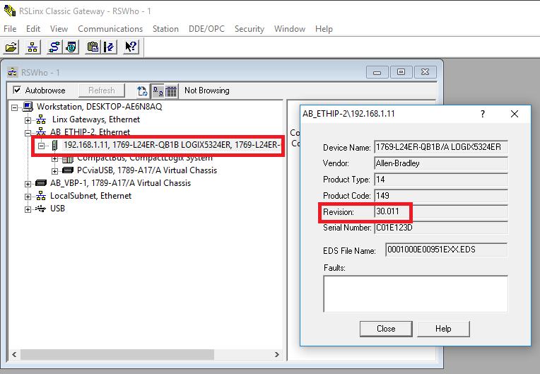 EtherNet RSLinx Driver Connection