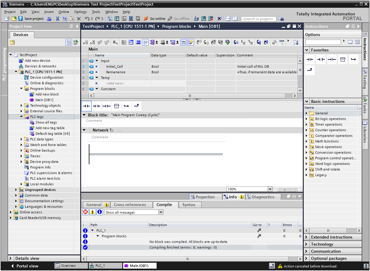 Siemens PLC programming - Totally Integrated Automation (TIA) Portal Test Project