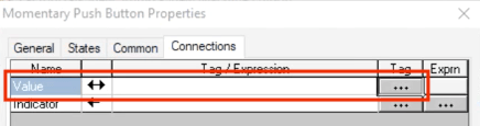 FTView Studio ME Tag Configuration Example Value Push Button Properties