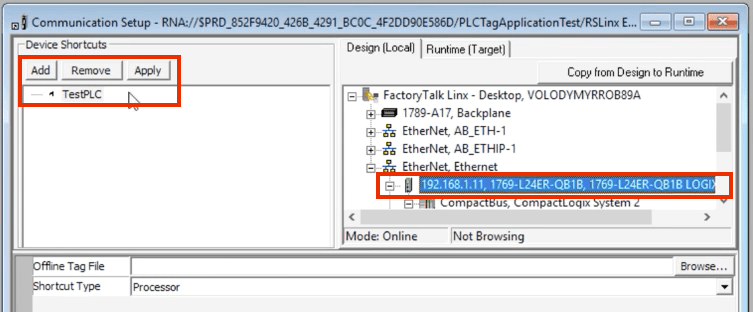 FactoryTalk View Studio 5000 Linx PLC Configuration Tags Communication