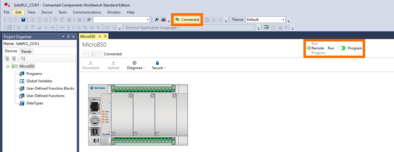 Connected Components Workbench - Online with PLC