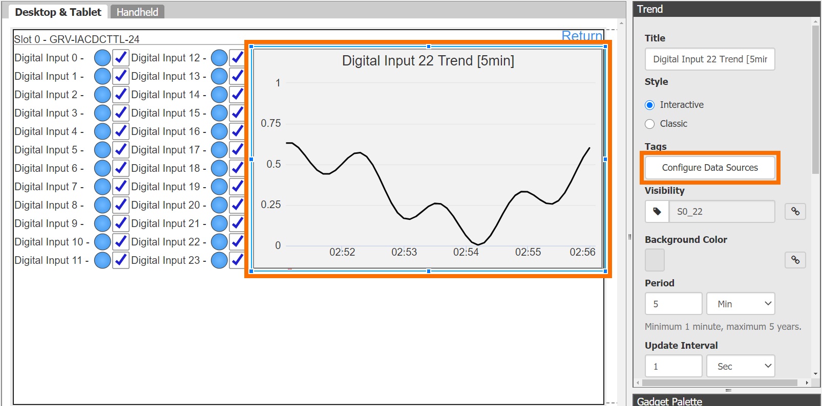 groovView - Trend Gadget Configuration