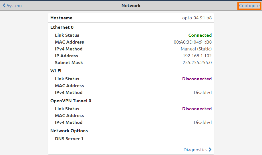 groov RIO Network Settings - Network Configure