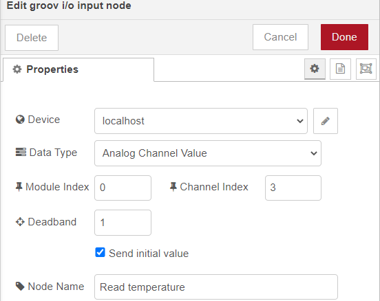 groov RIO - Node-RED analog input read node