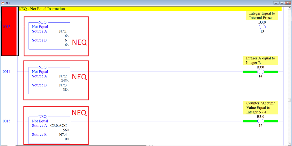 NEQ Not Equal RSLogix500