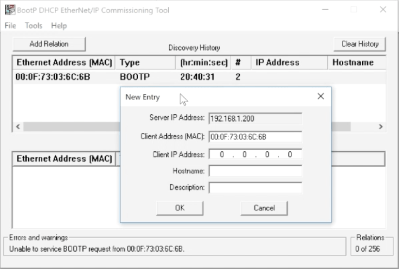 BOOTP Device IP Setting